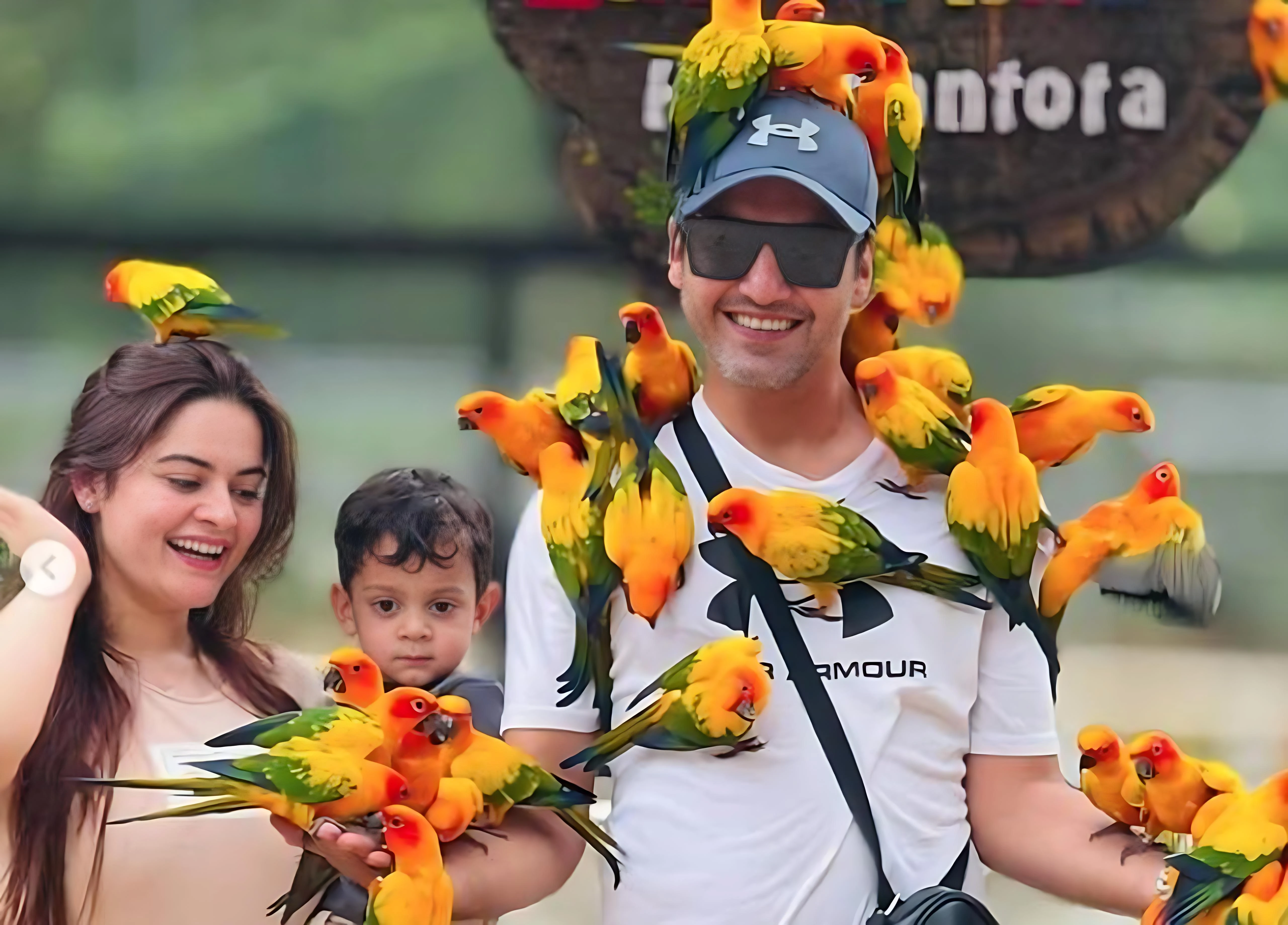 Minal khan family enjoys colorful birds at hambantota