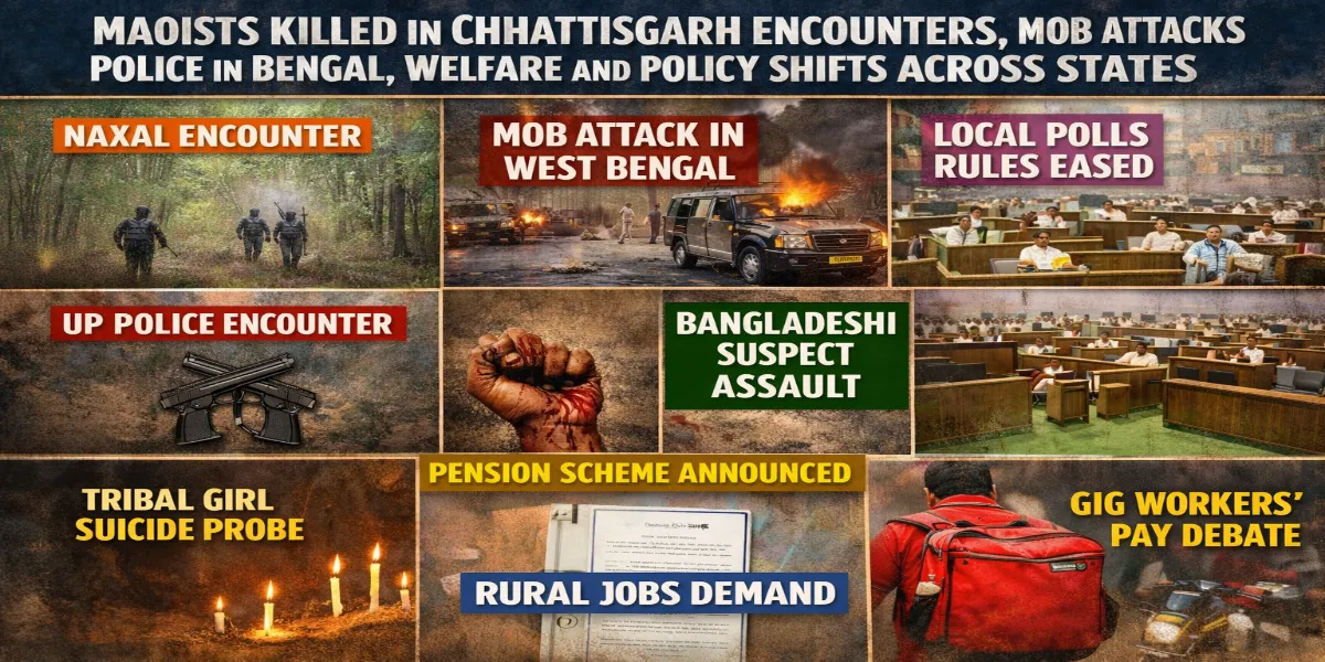 India Purview | Maoists Killed in Chhattisgarh Encounters, Mob Attacks Police in Bengal, Welfare and Policy Shifts Across States