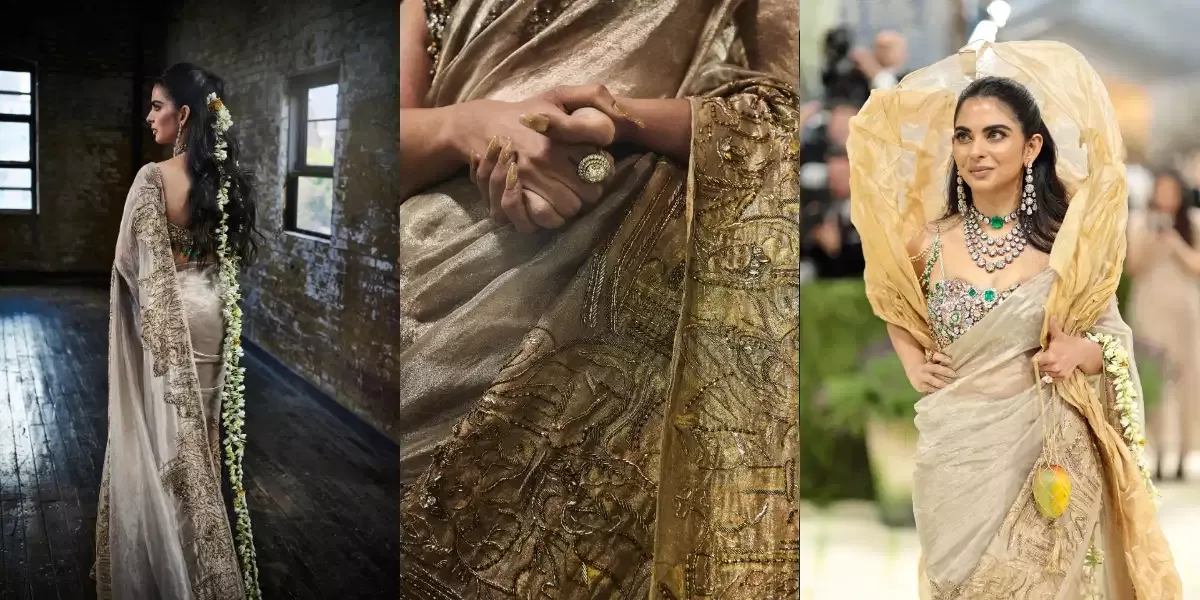 Isha Ambani’s Sculptural Gold Saree: A Radiant Tribute to Indian Heritage and Artistry 