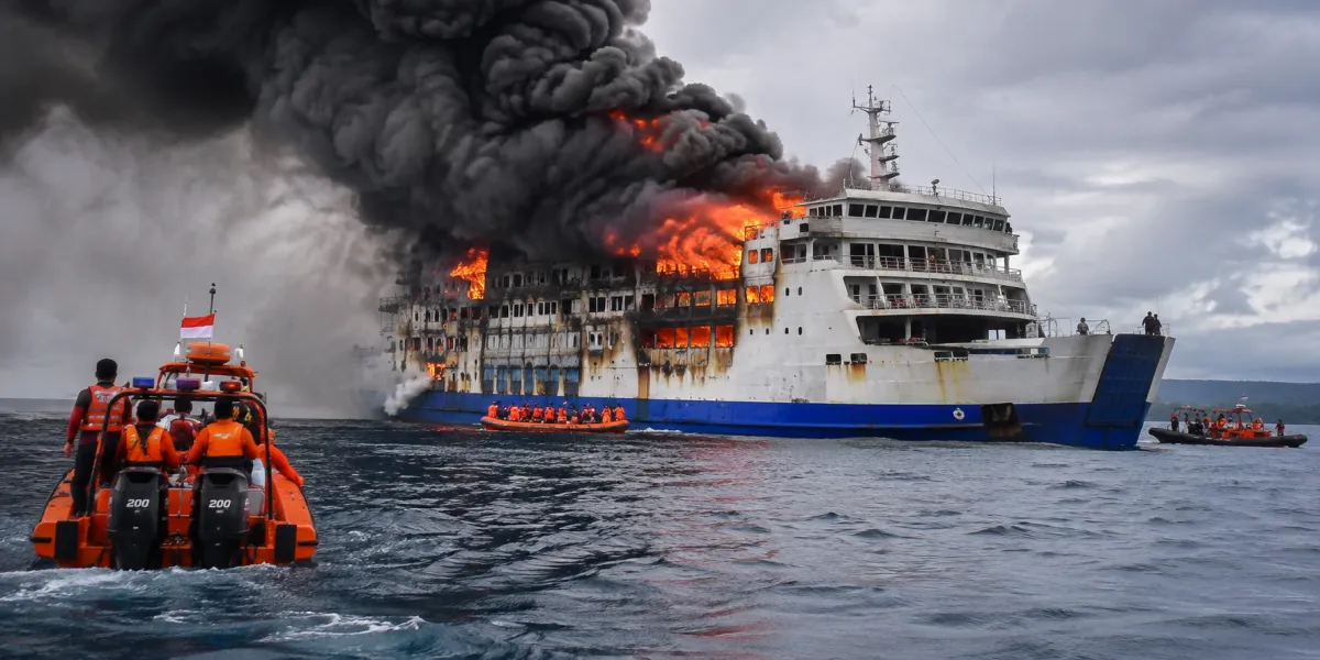 Indonesia Ferry Catches Fire Leaving Five Dead And Forty-One Missing Today