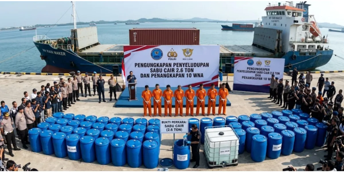 Indonesia Uncovers 2.6-Ton Liquid Meth Shipment, Arrests Ten Foreign Nationals