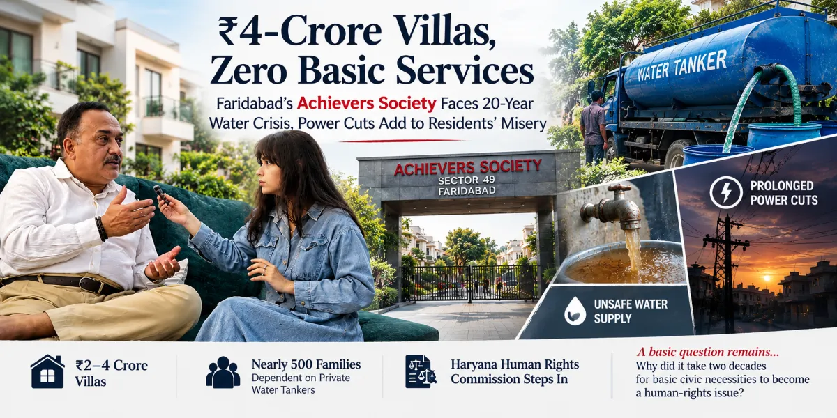 ₹4-Crore Villas, Zero Basic Services: Faridabad’s Achievers Society Faces a 20-Year Water Crisis as Power Cuts Add to Residents’ Misery