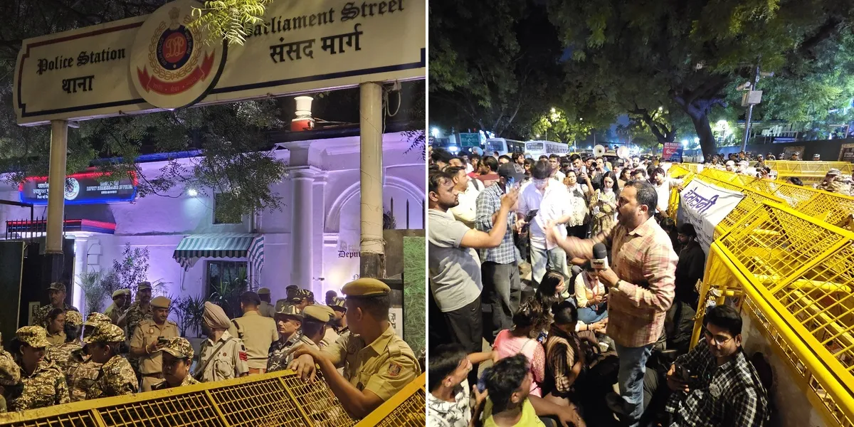 India | Protesters at Parliament Street Demand FIR Against ACP Vivek Bhagat
